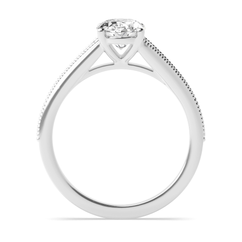 4 Prong Oval Silver Tapered up shoulder with milligrain edge Side Stone Engagement Rings