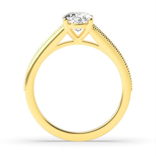 4 Prong Oval Yellow Gold Tapered up shoulder with milligrain edge Engagement Rings