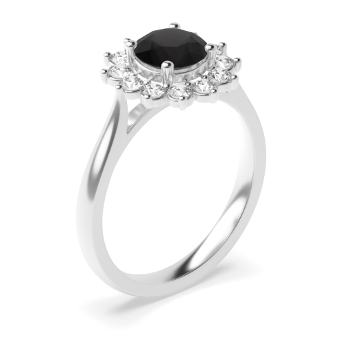 Luxurious Flower Style Halo Engagement Black Diamond Rings