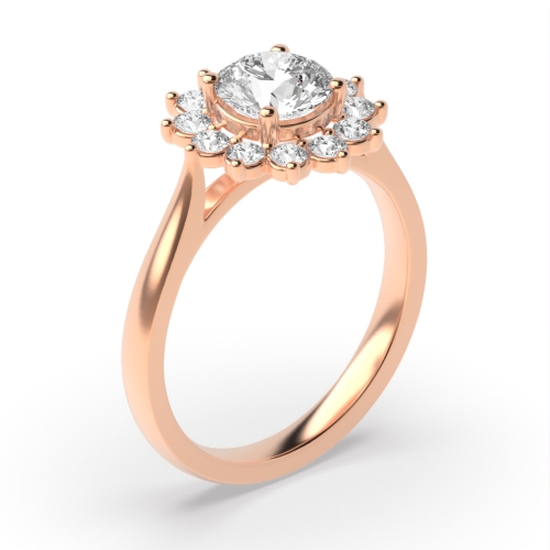 4 Prong Round Rose Gold Star Halo Engagement Rings