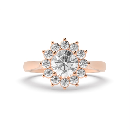 4 Prong Round Rose Gold Star Halo Engagement Rings