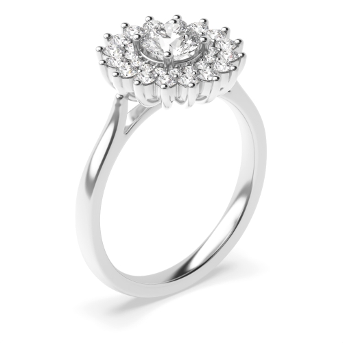 Prong Setting Round Shape 2 Row Flower Halo Lab Grown Diamond Engagement Rings