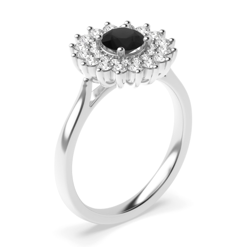 4 Prong Round Two row flower Black Diamond Engagement Rings