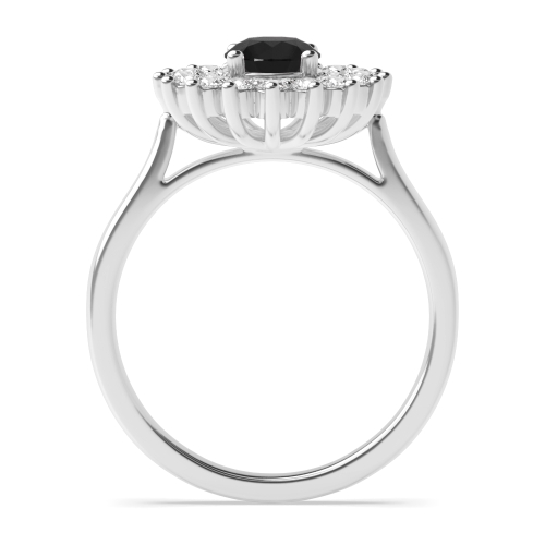 4 Prong Round Two row flower Black Diamond Engagement Rings