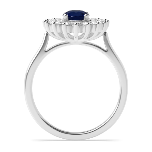 4 Prong Round Two row flower Blue Sapphire Engagement Rings