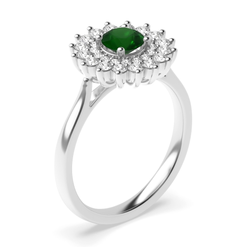 4 Prong Round Two row flower Emerald Halo Engagement Rings