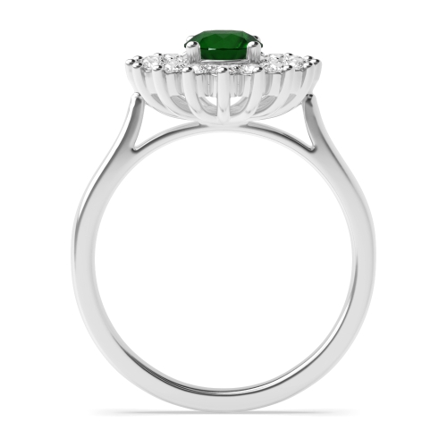 4 Prong Round Two row flower Emerald Halo Engagement Rings
