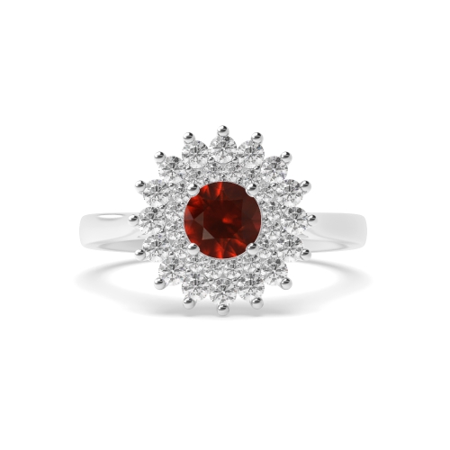 4 Prong Round Two row flower Garnet Halo Engagement Rings