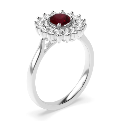 4 Prong Round Two row flower Ruby Engagement Rings