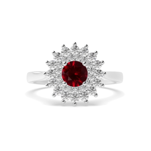 4 Prong Round Two row flower Ruby Engagement Rings