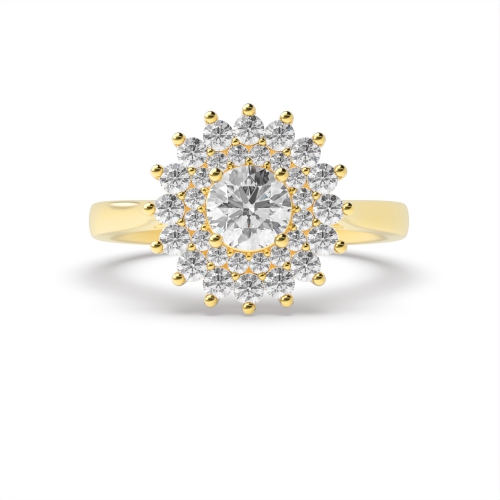 4 Prong Round Yellow Gold Two row flower Antique Engagement Rings