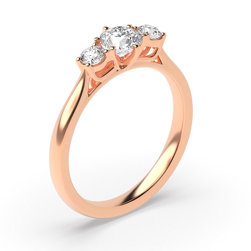 Round Rose Gold cathedral timeless Trilogy Engagement Rings