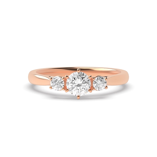 Round Rose Gold cathedral timeless Trilogy Engagement Rings