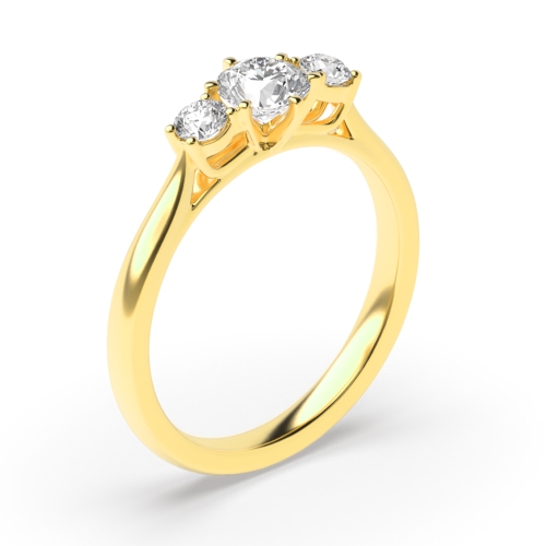 4 Prong Round Yellow Gold Centre Six Claws Three Stone Engagement Ring