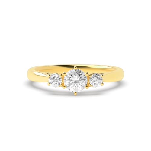 4 Prong Round Yellow Gold Centre Six Claws Three Stone Engagement Ring