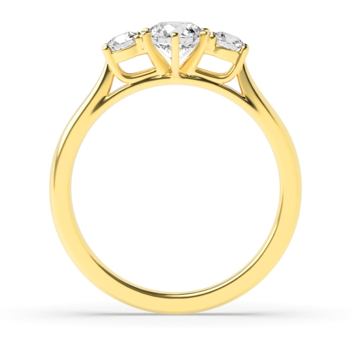 4 Prong Round Yellow Gold Centre Six Claws Three Stone Engagement Ring