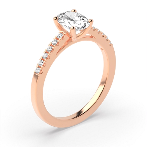 Oval Rose Gold Delicate shank Side Stone Engagement Rings