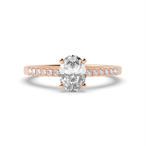 Oval Rose Gold Delicate shank Side Stone Engagement Rings