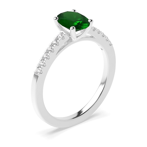 Oval Delicate shank Emerald Side Stone Engagement Rings