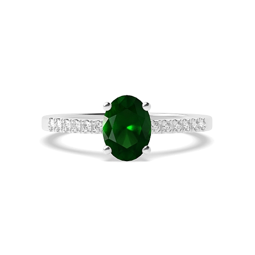 Oval Delicate shank Emerald Side Stone Engagement Rings