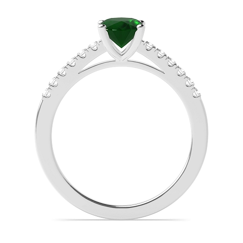 Oval Delicate shank Emerald Side Stone Engagement Rings