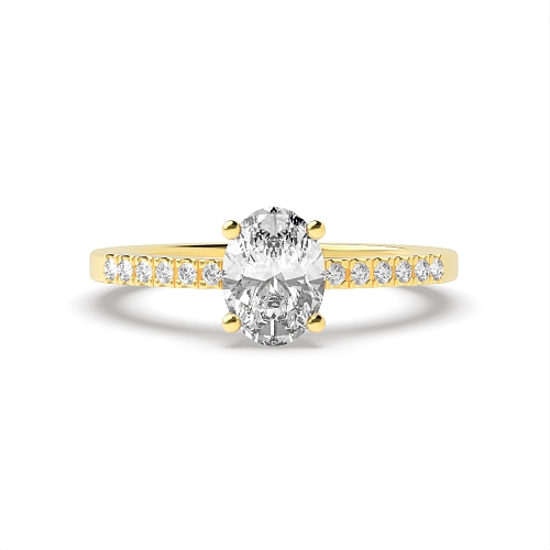 Oval Yellow Gold Delicate shank Side Stone Engagement Rings
