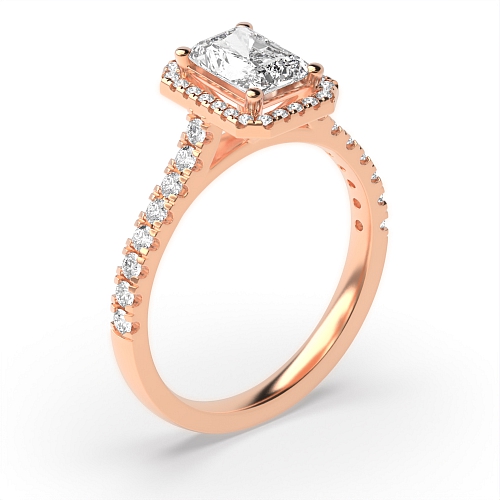 4 Prong Radiant Rose Gold High set classic Halo Engagement Rings