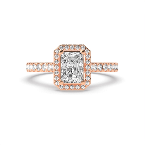 4 Prong Radiant Rose Gold High set classic Halo Engagement Rings