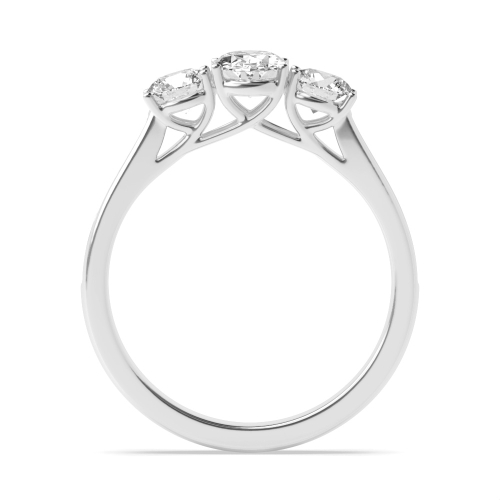 4 Prong Oval/Round Cross Over Claws Three Stone Engagement Ring