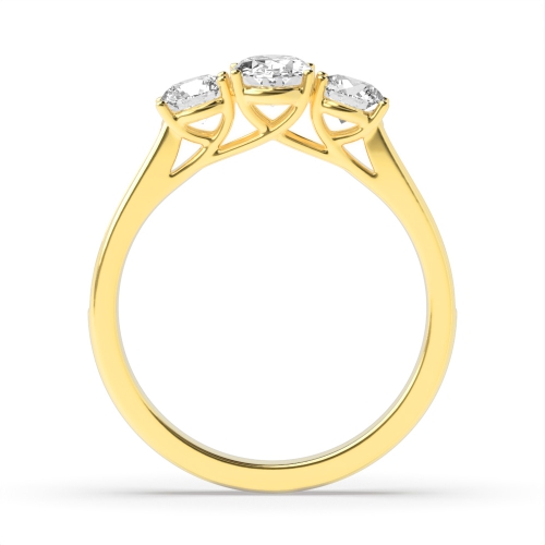 4 Prong Oval/Round Yellow Gold Three Stone Diamond Ring