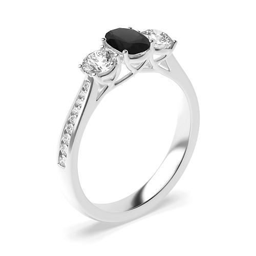 4 Prong Oval/Round Crossover claws accented Black Diamond Engagement Rings