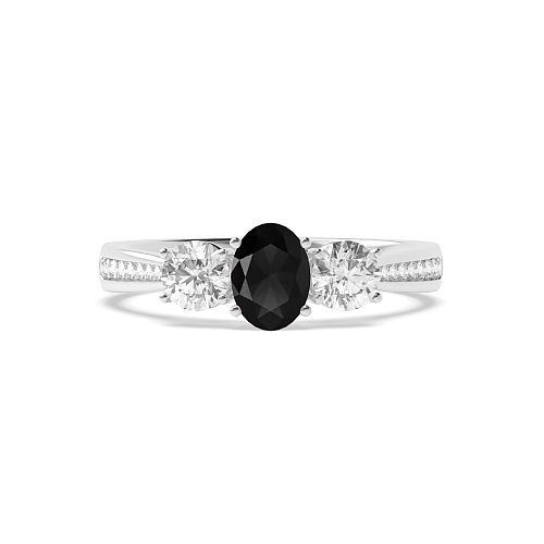 4 Prong Oval/Round Crossover claws accented Black Diamond Engagement Rings