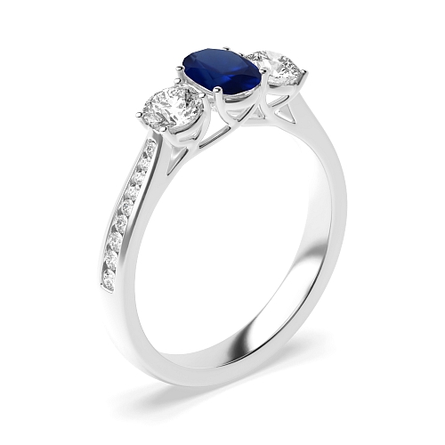 4 Prong Oval/Round Crossover claws accented Blue Sapphire Engagement Rings
