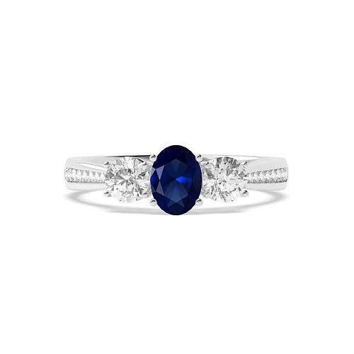 4 Prong Oval/Round Crossover claws accented Blue Sapphire Engagement Rings