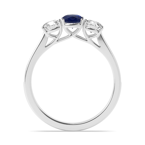 4 Prong Oval/Round Crossover claws accented Blue Sapphire Engagement Rings