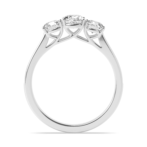 4 Prong Oval/Round Platinum Cross Over Claws Three Stone Engagement Ring