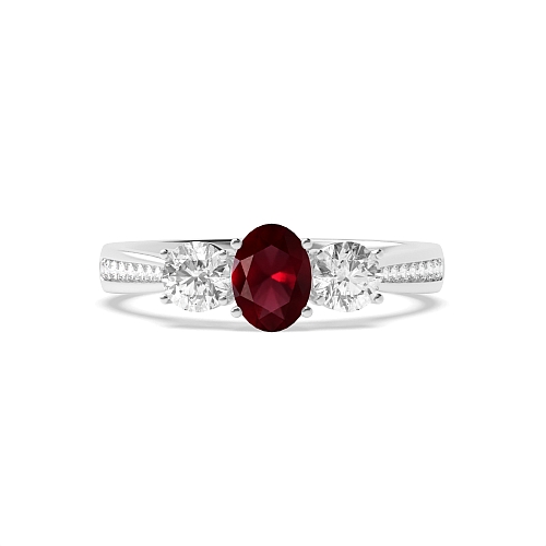 4 Prong Oval/Round Crossover claws accented Ruby Engagement Rings
