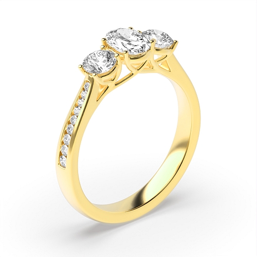 4 Prong Oval/Round Yellow Gold Crossover claws accented Engagement Rings