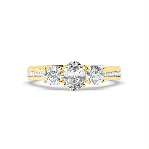 4 Prong Oval/Round Yellow Gold Crossover claws accented Engagement Rings