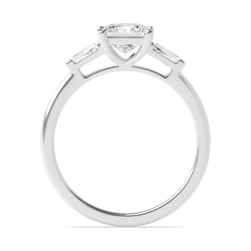 6 Prong Princess/Baguette Delicate Three Stone Engagement Ring