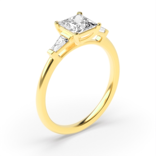 Princess &Amp; Tappered Baguette Diamond Trilogy Engagement Rings