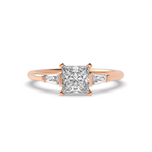 6 Prong Princess/Baguette Rose Gold Delicate Trilogy Engagement Rings