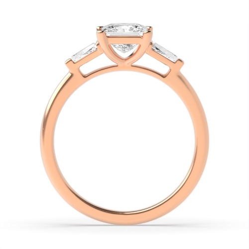 6 Prong Princess/Baguette Rose Gold Delicate Trilogy Engagement Rings