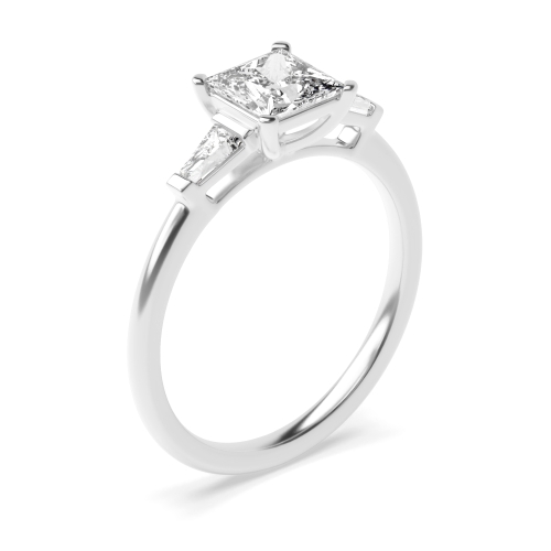 6 Prong Princess/Baguette Delicate Three Stone Diamond Ring