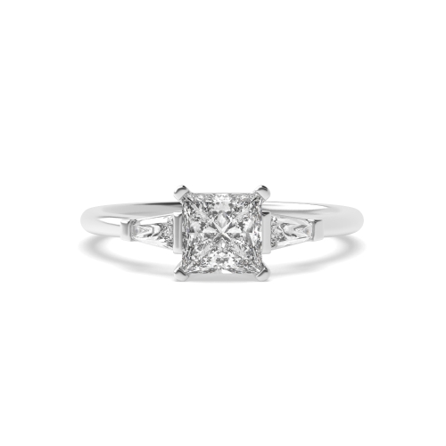 6 Prong Princess/Baguette Delicate Three Stone Diamond Ring