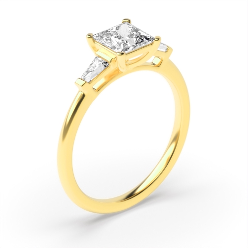 6 Prong Princess/Baguette Yellow Gold Delicate Engagement Rings