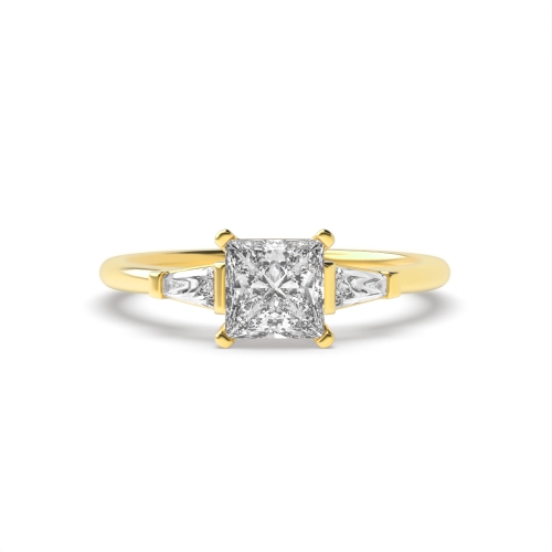6 Prong Princess/Baguette Yellow Gold Delicate Engagement Rings