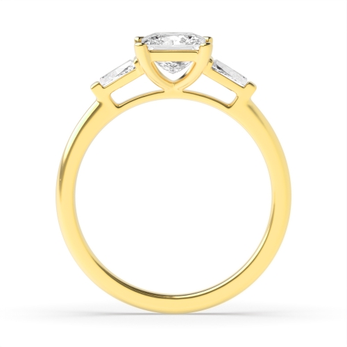 6 Prong Princess/Baguette Yellow Gold Delicate Engagement Rings