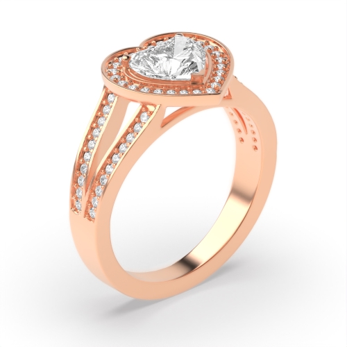 Prong Heart Rose Gold Spilt shoulder Halo Engagement Rings
