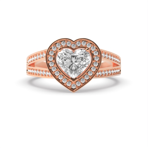 Prong Heart Rose Gold Spilt shoulder Halo Engagement Rings